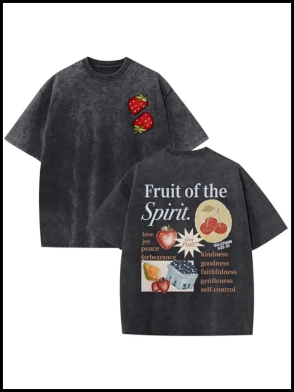 Christian Fruit of the Spirit Graphic Tee Men Oversized Cotton T-Shirt